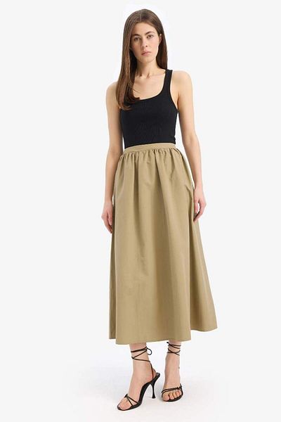 DeFacto New Season A-Line Regular Waist Half Lined Poplin Midi Skirt