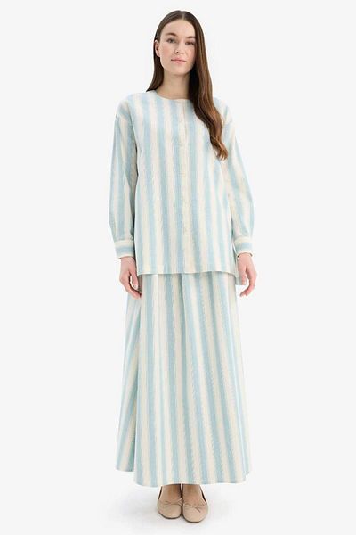 DeFacto New Season Relax Fit Striped Linen Long Sleeve Shirt