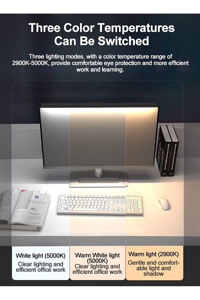 FlashHawk Smart Monitor Hanging Lamp with Adjustable Brightness & Color for Office/Home/Gaming
