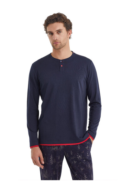 Blackspade Темно-синій чоловічий однотонний піжамний комплект на ґудзиках 40106