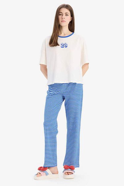 DeFacto New Season Pajama Set Short Sleeve Pajama Top with Stretchy Waist Long Pajama Bottom-Fall in Love