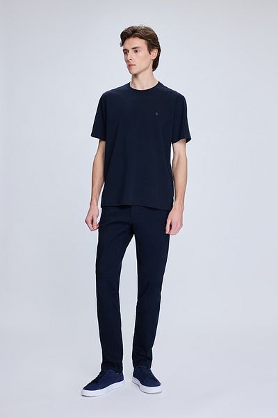 Hatemoğlu Βαμβακερό πλεκτό μπλουζάκι Navy Blue Regular Fit Crew Neck