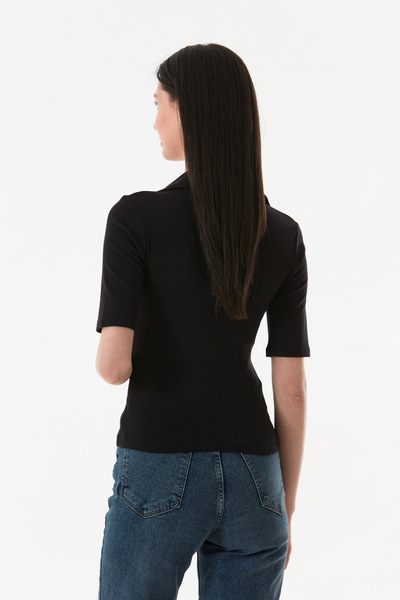 Fulla Moda Buttoned Front Polo Neck Lycra Blouse