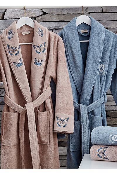 Dantela Σετ οικογενειακής ρόμπας Butterfly 6 Piece Cotton - Salmon/Blue