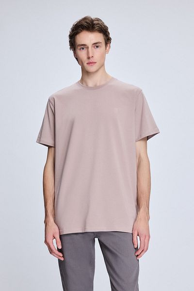 Hatemoğlu Βαμβακερό πλεκτό μπλουζάκι Dusty Rose Regular Fit Crew Neck