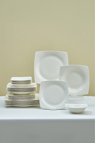 Karaca Square Bone Mensa 24 Parça 6 Kişilik Porselen Yemek Takımı Beyaz