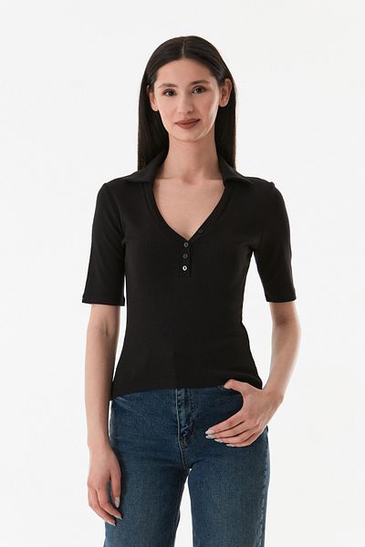 Fulla Moda Buttoned Front Polo Neck Lycra Blouse