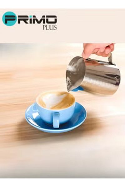 Primo Plus إبريق قهوة رغوة الحليب من الفولاذ المقاوم للصدأ باللون الفضي سعة 350 مل