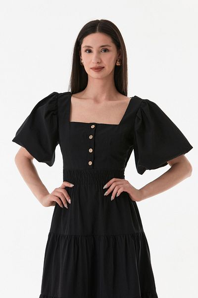 Fulla Moda Φόρεμα με μανίκια με μπαλόνι και ελαστική μέση με χαμηλή πλάτη