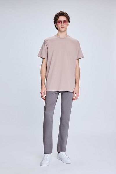 Hatemoğlu Βαμβακερό πλεκτό μπλουζάκι Dusty Rose Regular Fit Crew Neck