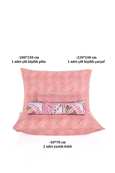 Evim Pink Yellow Orient Soren Double Pique Set 200X230 cm