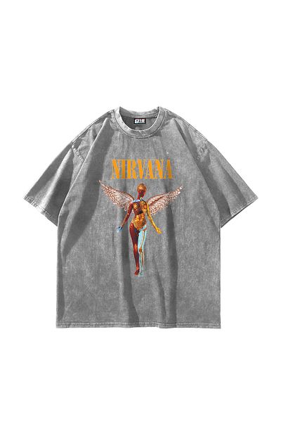 Sekizbiraltı Λευκό μπλουζάκι Nirvana Angel Printed Unisex Oversize