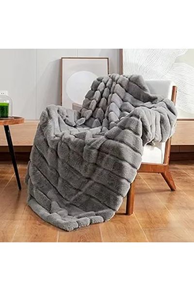COOYA Faux Fur Throw Blanket, Cozy Soft Plush Thick Winter Blanket for Sofa , 50 * 60 Inches Grey