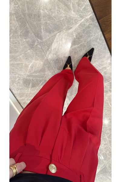sinemkivanc co Red Pleated Palazzo Pants