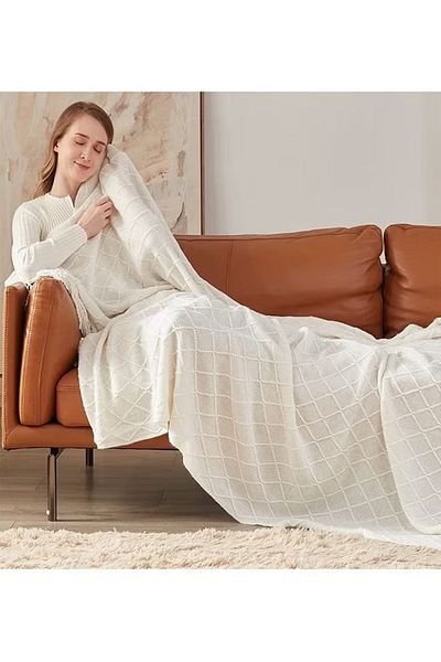 COOYA Nordic Style Simple Sofa Soft knitted Blanket Off White 130x170cm