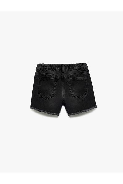 Koton Cotton Pocket Frayed Detailed High Waist Denim Shorts