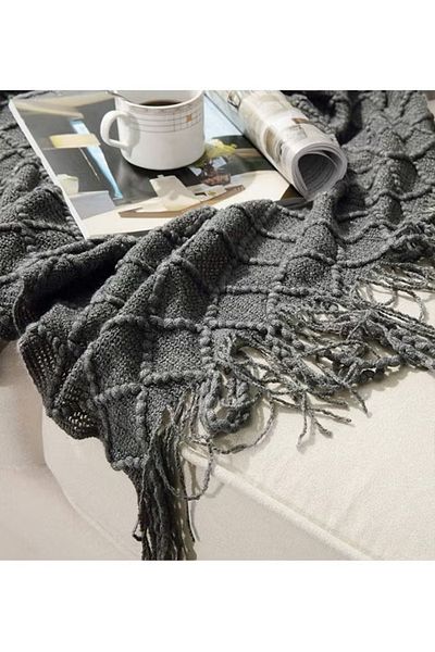 COOYA Nordic Style Simple Sofa Soft knitted Blanket Dark Grey 130x170cm