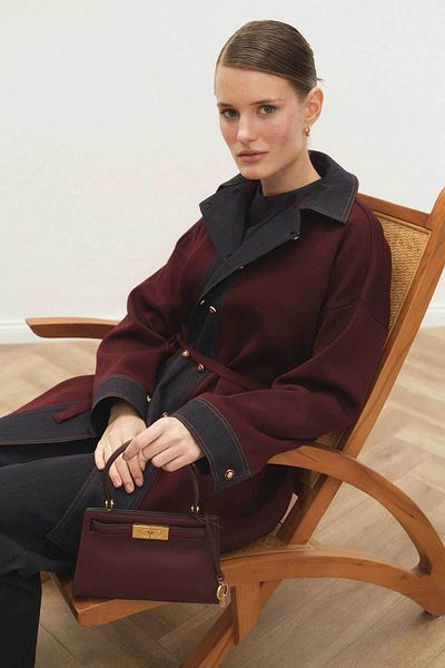 Hooopstore Denim Garni Detailed Mercerized Long Burgundy Cardigan