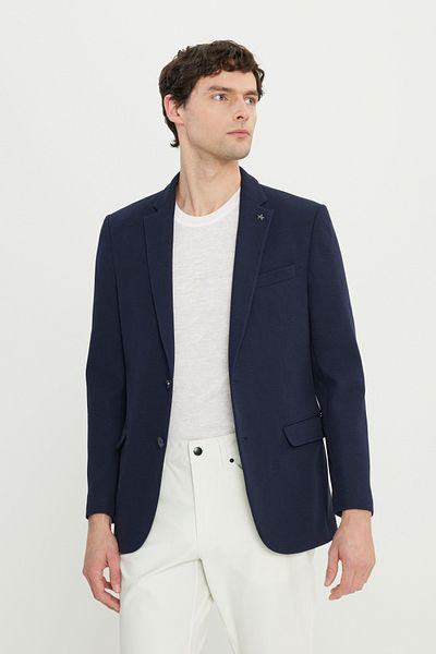 ALTINYILDIZ CLASSICS Ανδρικό μπουφάν Navy 360 Stretch All-Way Βαμβακερό εύκαμπτο και λεπτή εφαρμογή με μονό γιακά Dobby Blazer