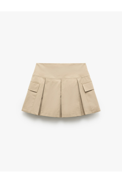 Koton Pamuklu Gabardin Kumaş Kargo Cepli Mini Pileli Şort Etek