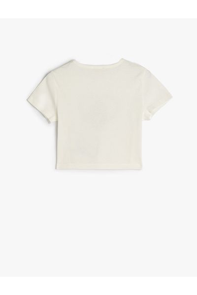 Koton Cat Printed Short Sleeve Crop T-Shirt