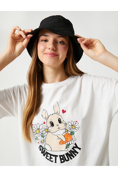 Koton Σλόγκαν εμπριμέ T-Shirt κοντό μανίκι Crew λαιμόκοψη