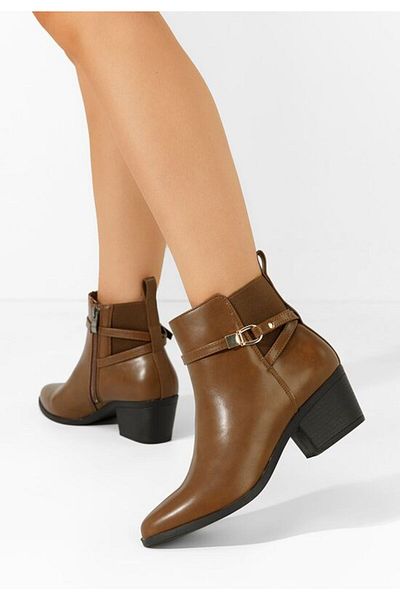 B T Shoes Botine cu toc gros Odelina kaki