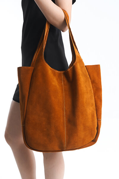 DaphneSandals Hakiki Deri Kadın Taba Süet Omuz Çantası - 23017