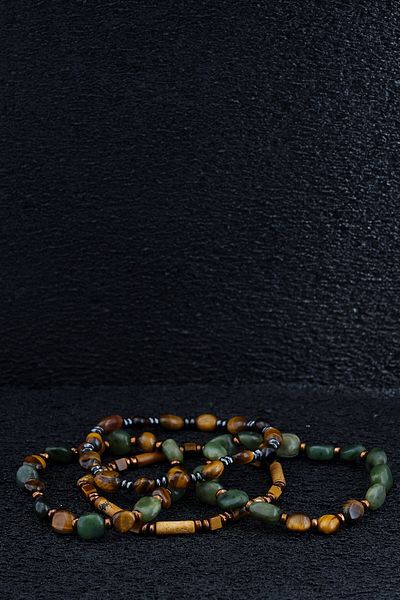Ssilhoutte Doğaltaş Certified Natural Stone Combination Bracelet - Jasper - Jade - Tiger Eye - Hematite - Stylish and Special Design