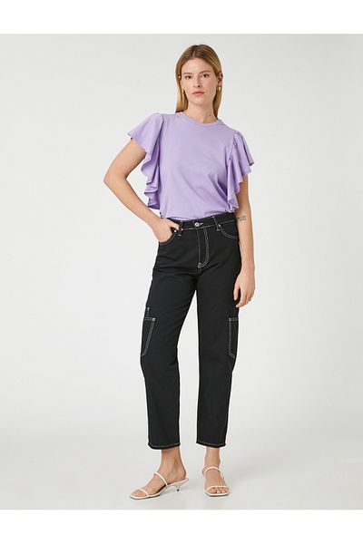 Koton Tricou cu mâneci cu volan, bumbac, cu decolteu
