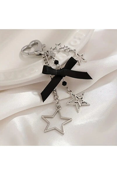 Halımax Star Black Ribbon Airplane Luggage Metal Keychain Bag Charm Car Ornament Charm Gift