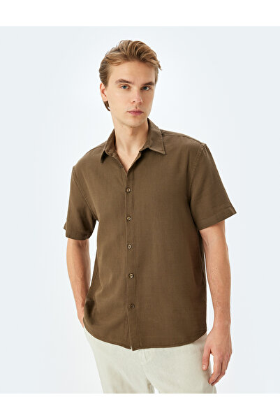 Koton Βαμβακερό κοντομάνικο πουκάμισο με κανονική εφαρμογή
