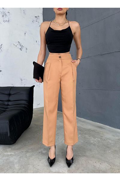 Maldia Shop Pantaloni Damă Tesatura Dublă Model Clasic Camel