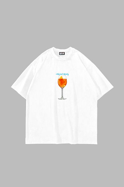 Sekizbiraltı Tricou alb oversize unisex - imprimat Aperol Sptritz