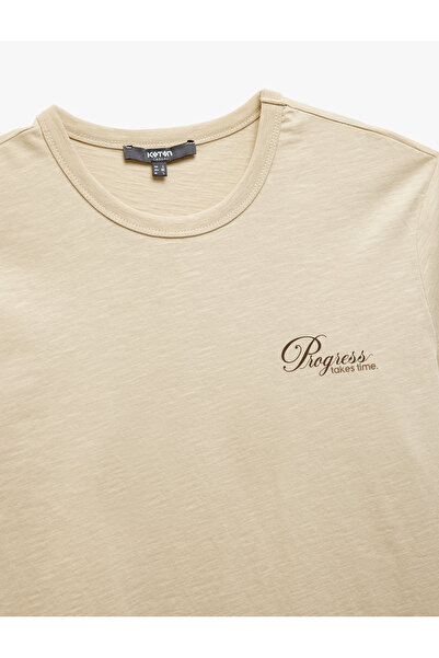 Koton Футболка з короткими рукавами та круглим вирізом з принтом, бавовняна, вузького крою