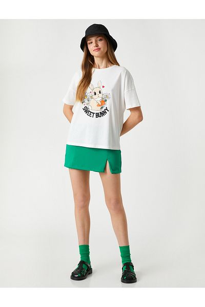 Koton Σλόγκαν εμπριμέ T-Shirt κοντό μανίκι Crew λαιμόκοψη