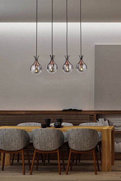 Avonni Av-60161-4y-bsy Siyah Boyalı Modern Avize E27 Metal Cam 70x13cm