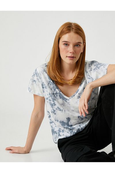 Koton Batik Look T-Shirt V Neck