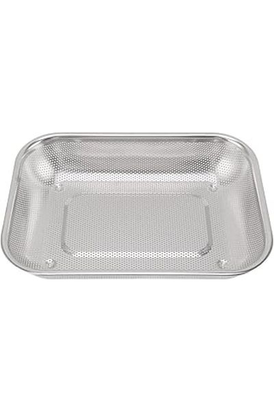 STOREMAX Mallart Stainless Steel Perforated Strainer, 38X28X6.5 Cm, Kitchen Vegetable Fruit Washing Pasta Straining Basket