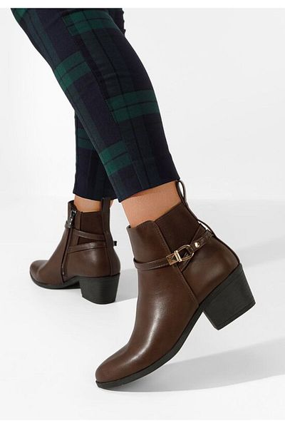 B T Shoes Botine cu toc gros Odelina maro