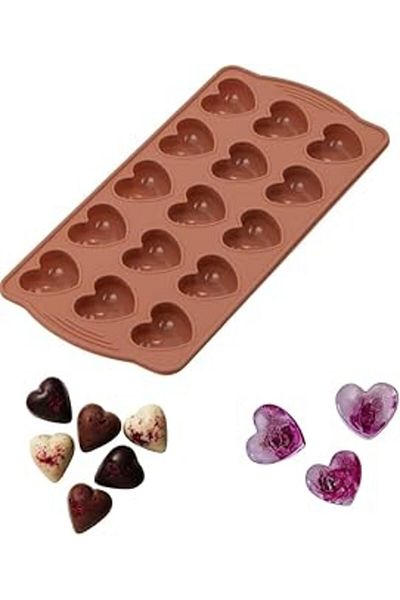 Hepta Collection Flosoft Heart Chocolate and Ice Mold - 15 Chambers, Practical, Flexible Structure and Versatile - Heart Design