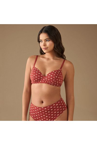 FAV All-Over Heart Print Padded Support Bra with Hook and Eye Closure
