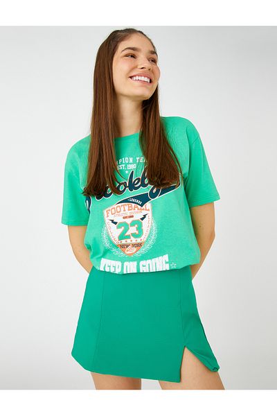 Koton Σλόγκαν εμπριμέ T-Shirt κοντό μανίκι Crew λαιμόκοψη