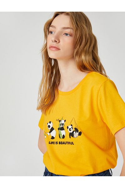 Koton Panda Printed T-Shirt Short Sleeve Crew Neck Comfortable Cut