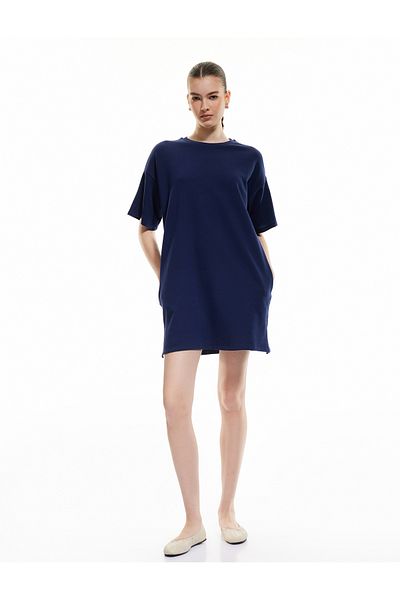 Koton Three Thread Cotton Pocket Crew Neck Short Sleeve T-Shirt Dress