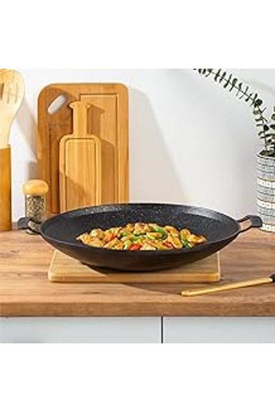 NexGen Lines Multi-Purpose Granite Cooking Pan - Double-Way Cast Sheet Roasting Pancake Pan - 34 cm Black