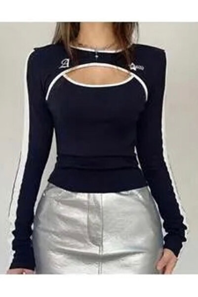 köstebek kadıköy Синій світло-білий смугастий декольте довгий рукав боді світшот