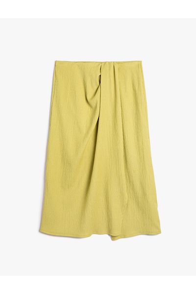 Koton Midi Skirt Draped Slit Lined Textured