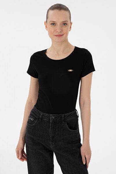 U.S. Polo Assn. Kadın Siyah Bisiklet Yaka Tişört 50297915-VR046