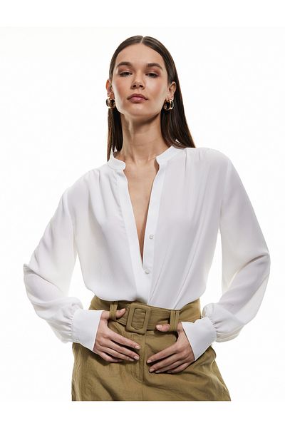 Koton Buttoned Judge Collar Long Sleeve Satin Shirt